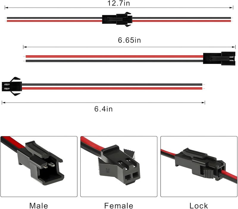 VISDOLL 30 Pairs JST SM 2 Pin Connectors 20AWG 15cm Wire Female/Male LED Connector for 5050 3528 5630 FCOB 3014 COB Single Color LED Strip Light - Image 5